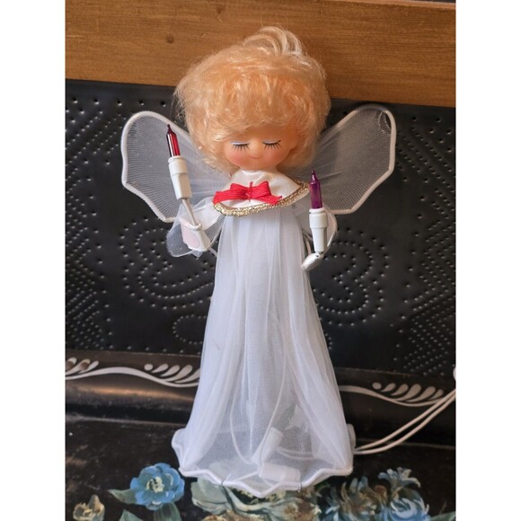 Vintage Holiday Time Angel Tree Topper Orange Lights Works! - Picture 1 of 2